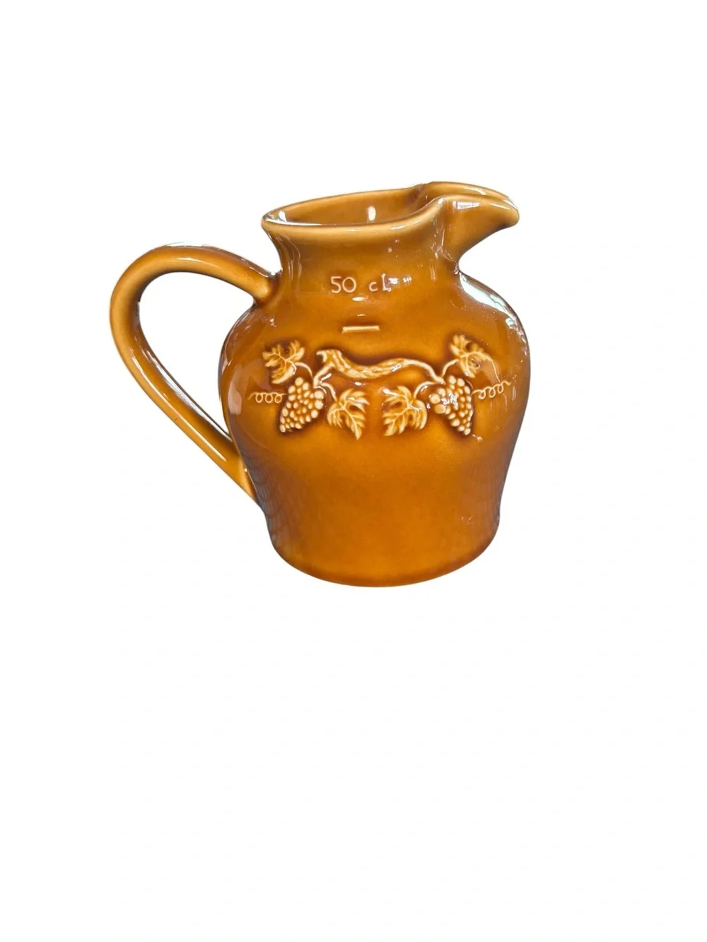 VTG REVOL La Porcelaine French Creamer Pitcher Embossed Grape Leaves R79 Caramel